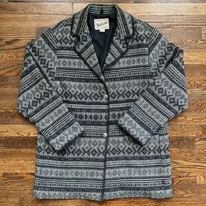 Woolrich Wool Topcoat in Charcoal-Grey Western Blanket Pattern